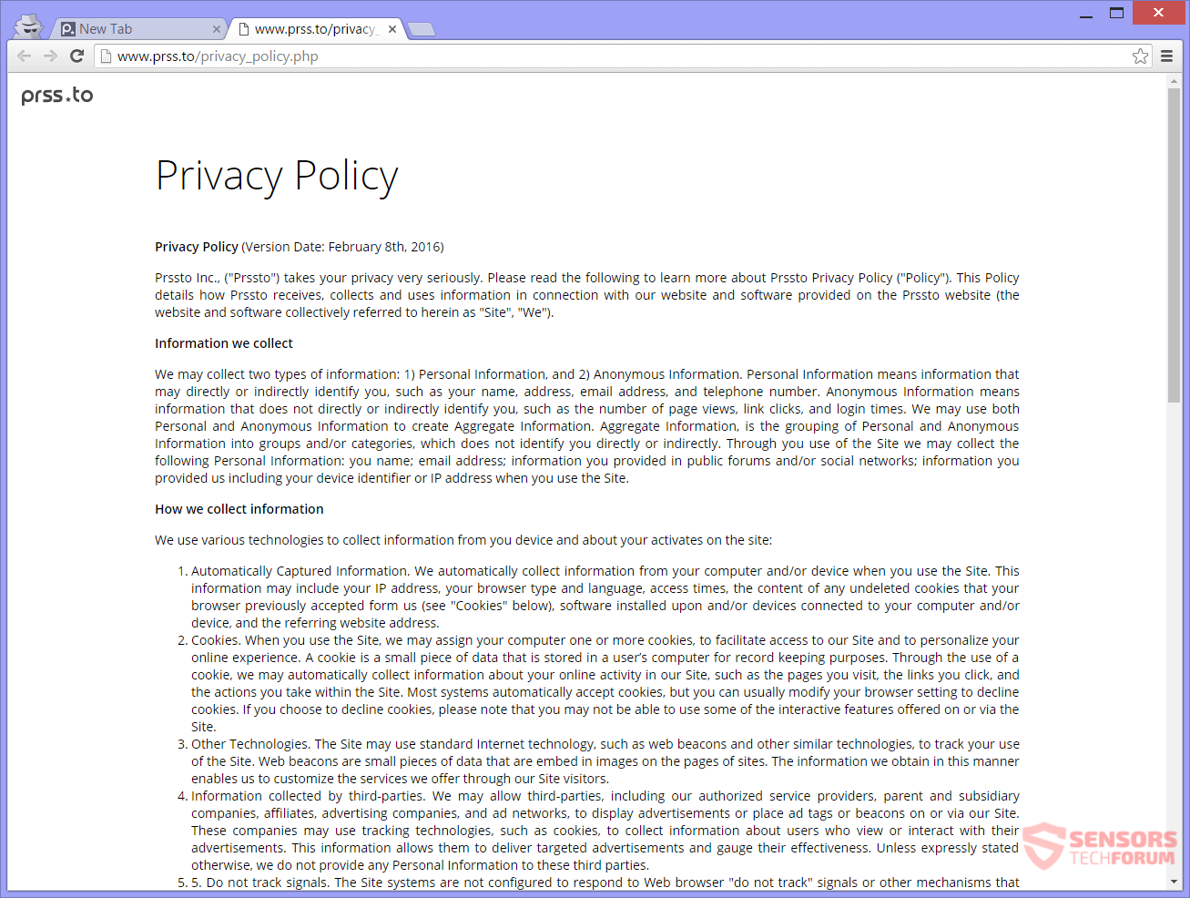 STF-start-prss-to-browser-hijacker-redirect-privacy-policy