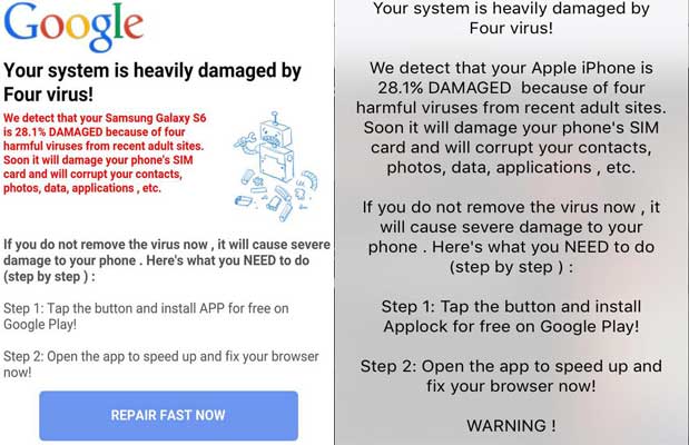 android virus alert popup
