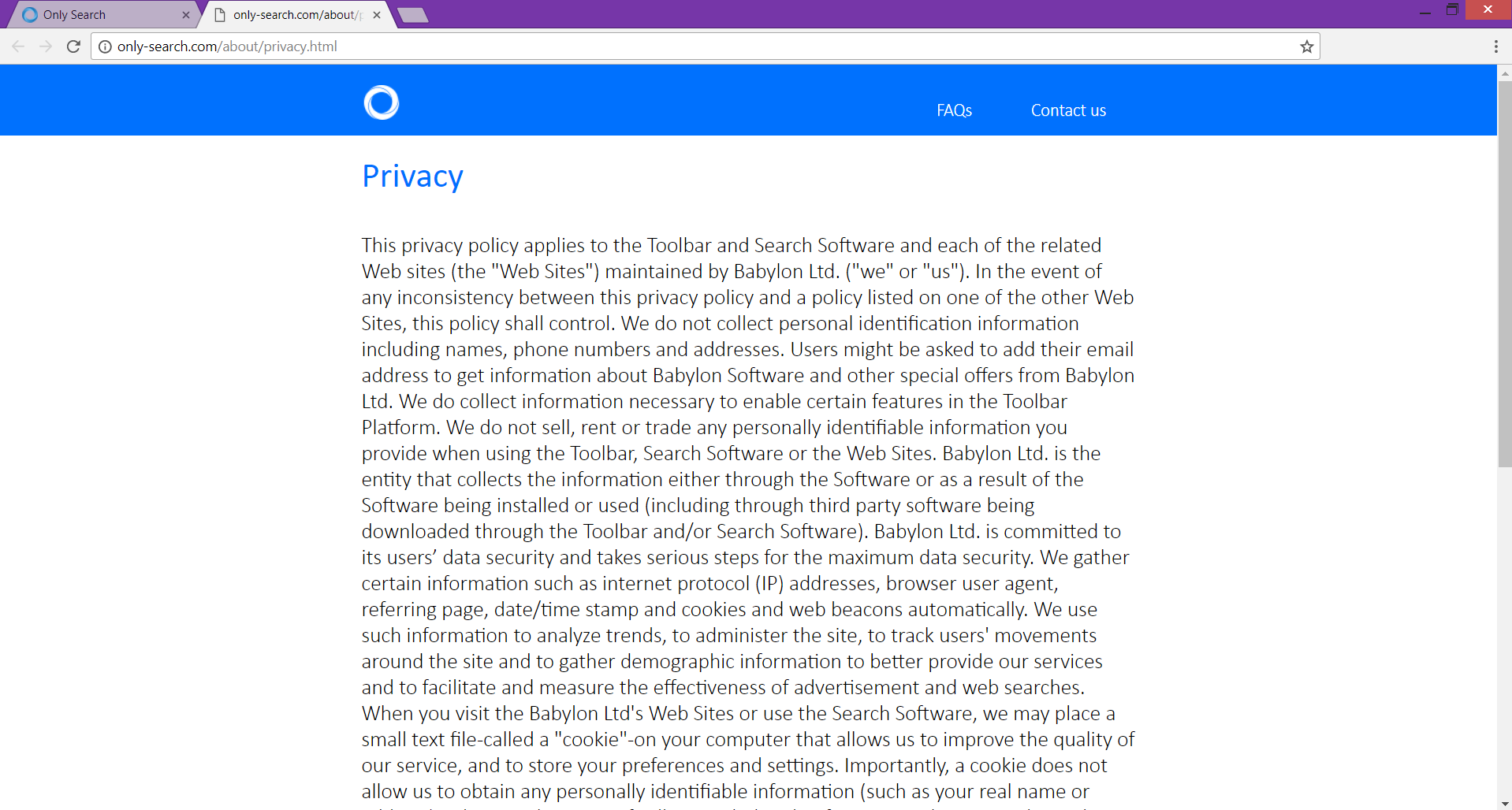 only-search.com privacy policy babylon