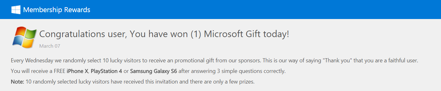 remove You have won (1) Microsoft Gift today! scam