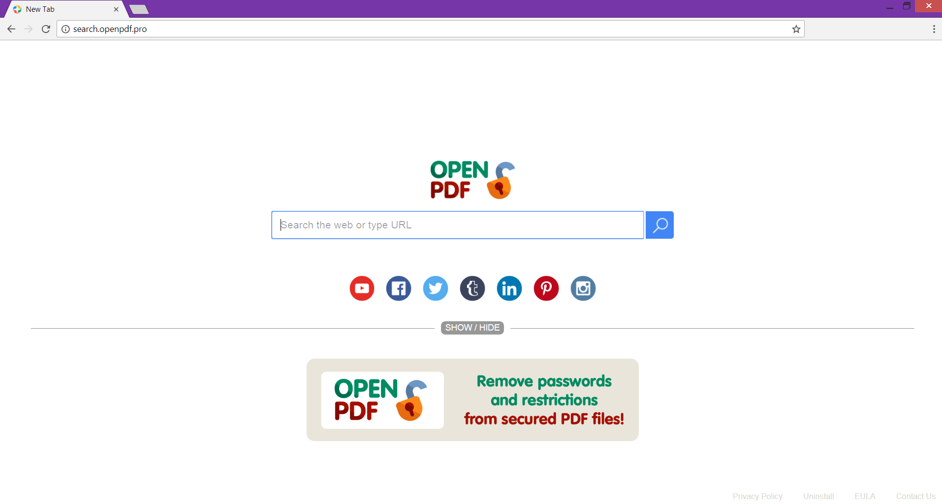 Search.openpdf.pro hoax search engine main page