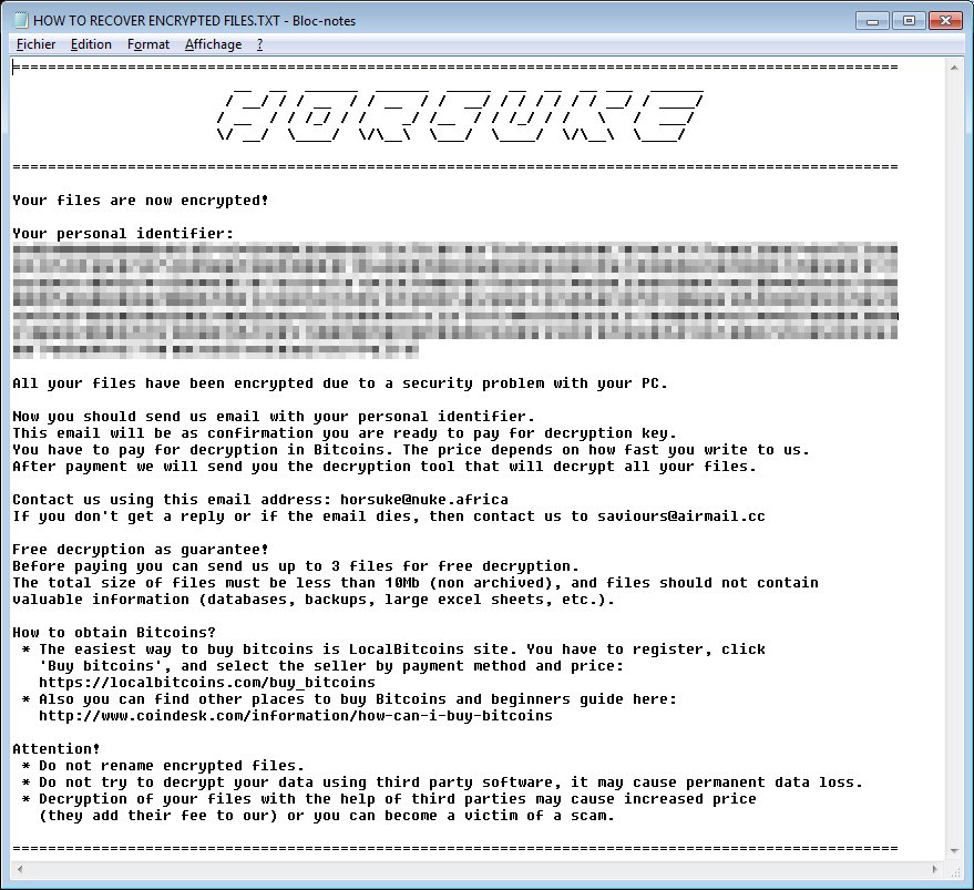 HOW TO RECOVER ENCRYPTED FILES.txt horsuke ransomware ransom note file sensorstechforum com