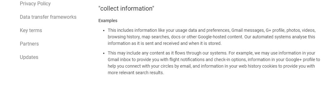 Excerpt from Google's privacy policy
