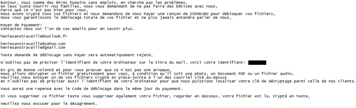 JobCrypter ransomware updated ransom note 1000 euro ransom