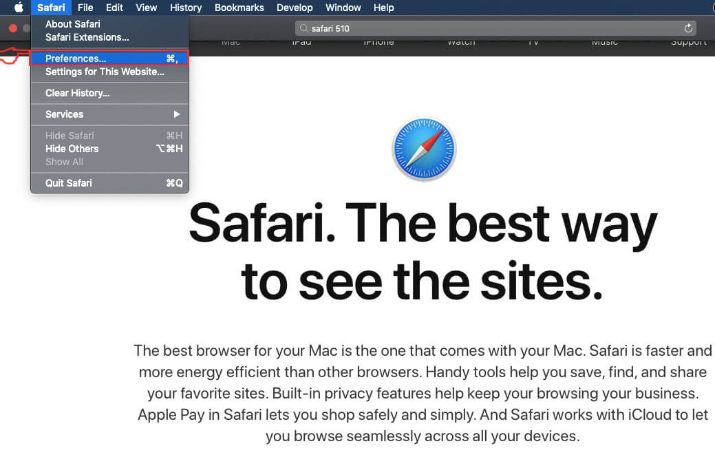 Remove Mac virus from safari step 1