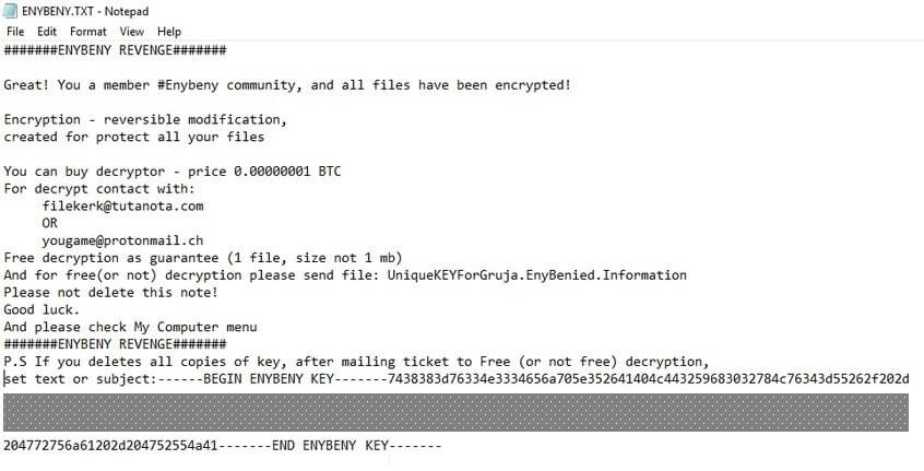 enybeny revenge ransomware enybenied files virus ransom note