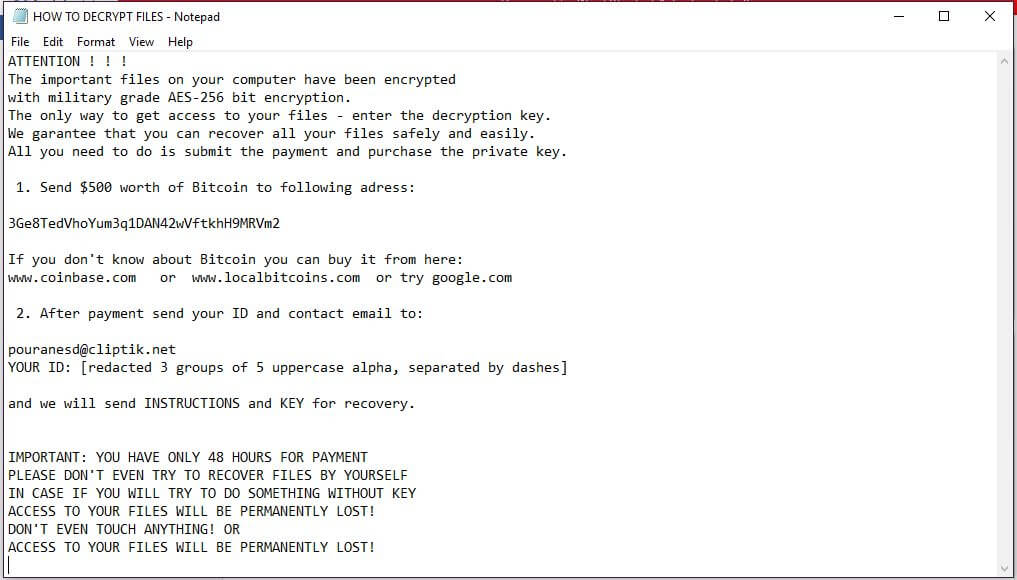 HOW TO DECRYPT FILES.txt ransom note .kali files virus sensorstechforum