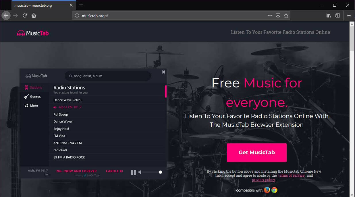 musictab newtab browser extension official website