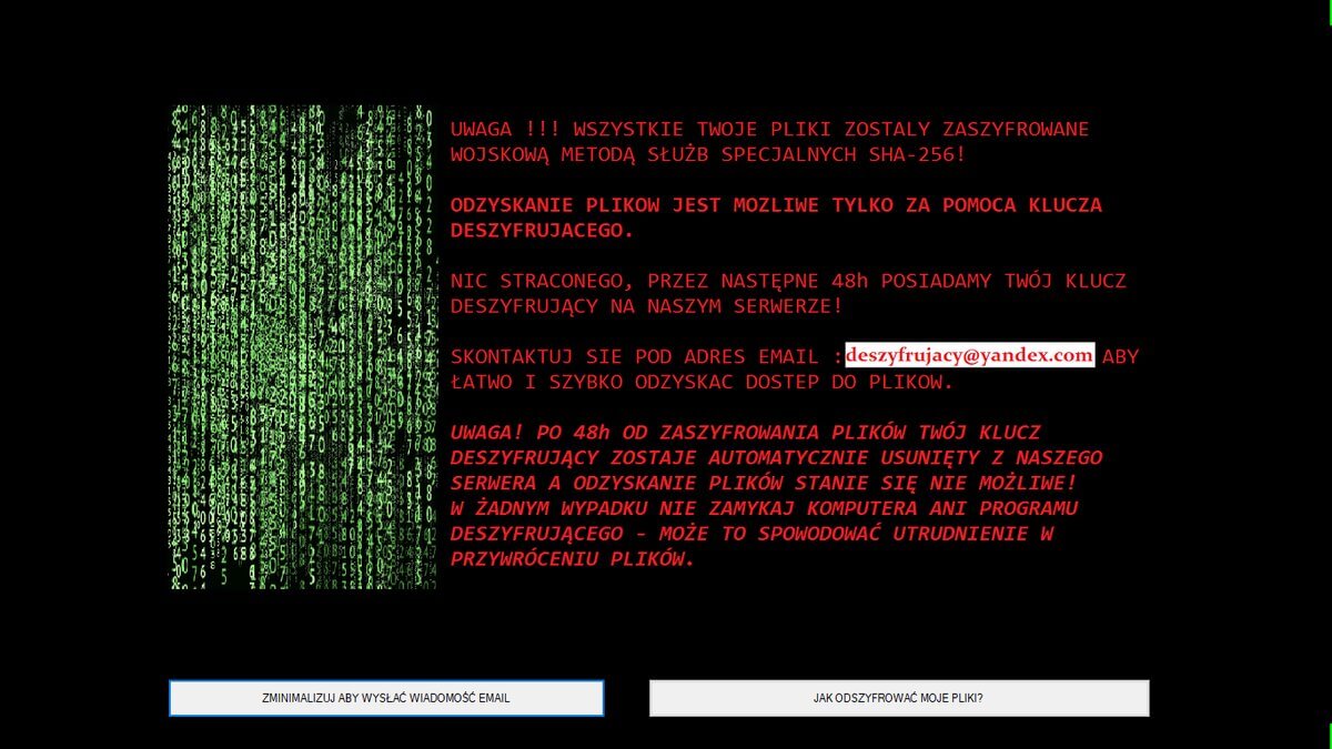 FORMA ransomware interno bloccato un messaggio di riscatto