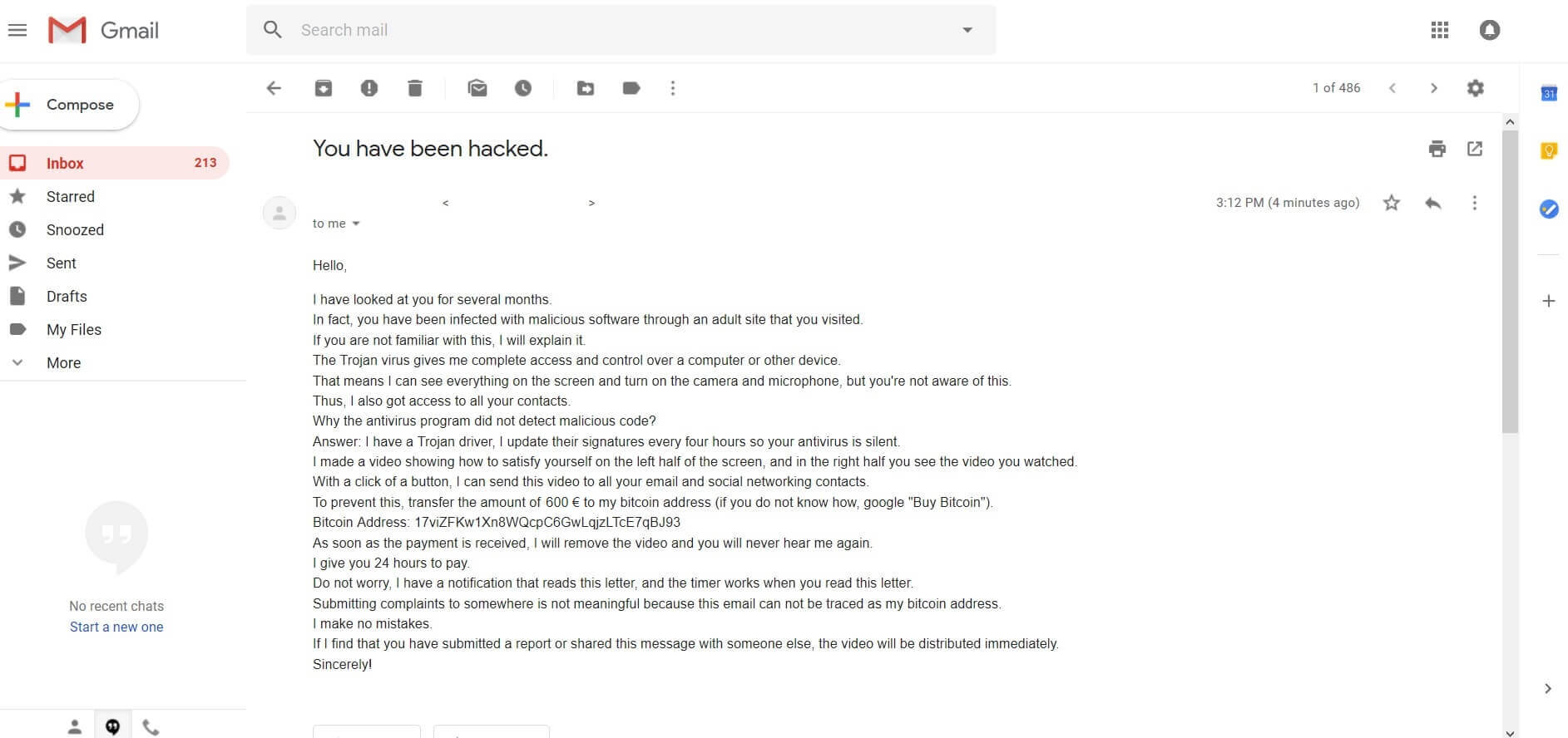 you have been hacked scam mail