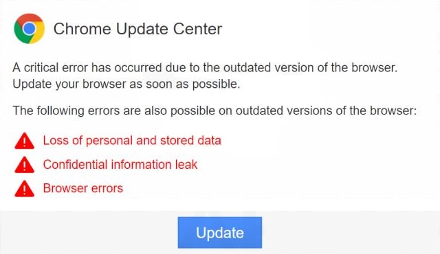 Chrome Update Center scam mesage sensorstechforum removal guide