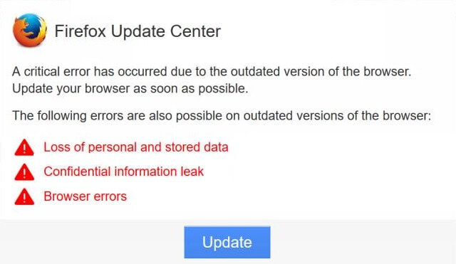 Firefox Update Center scam message pop-up sensorstechforum removal guide
