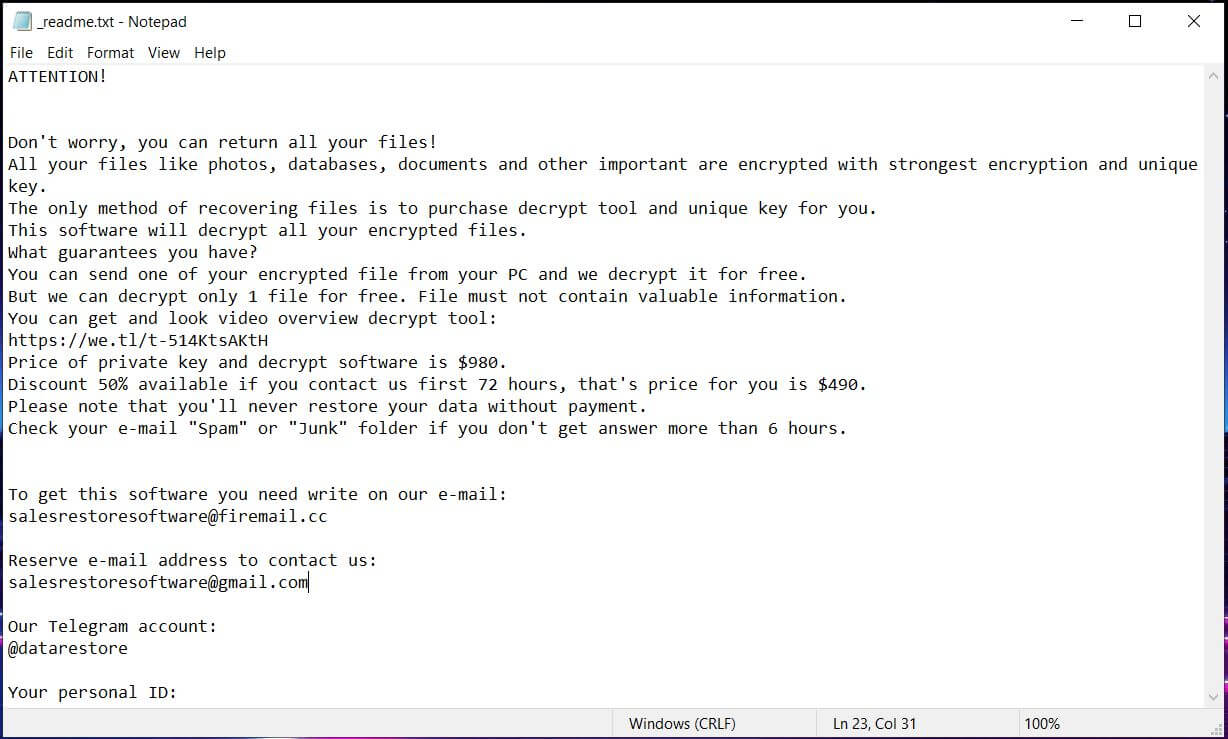 screenshot _readme.txt meka virus ransom message