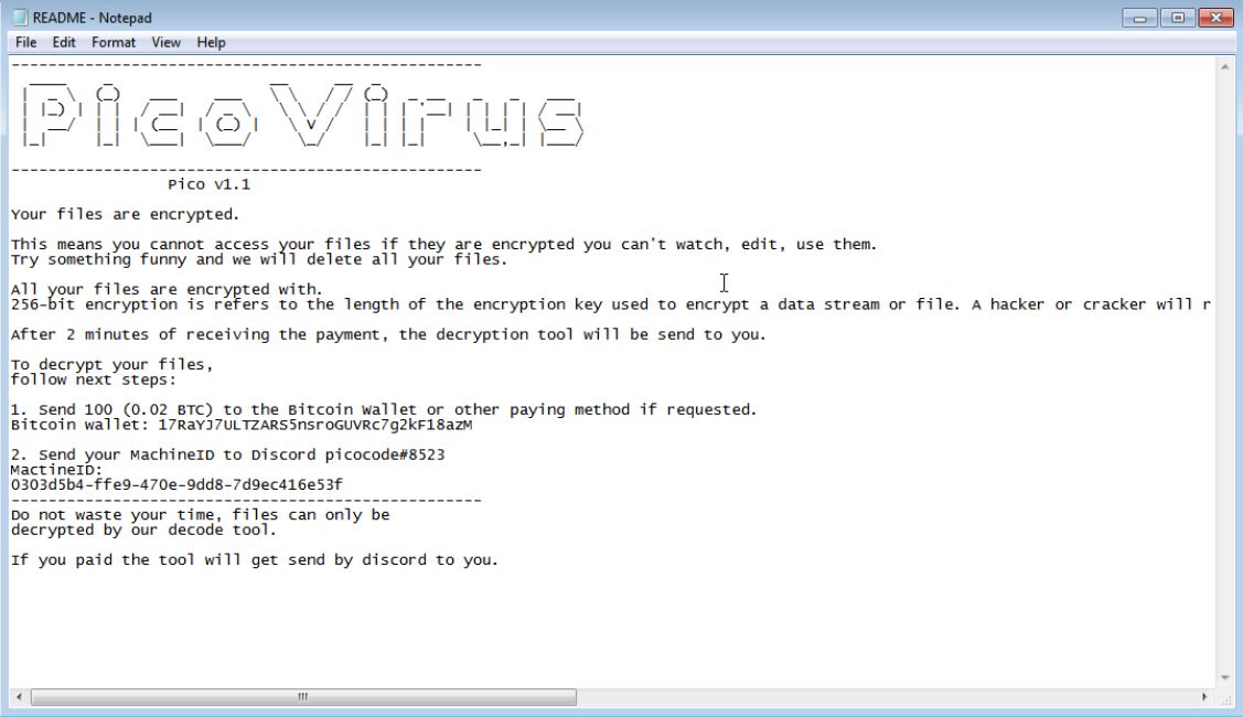readme ransom message picovirus ransomware stf