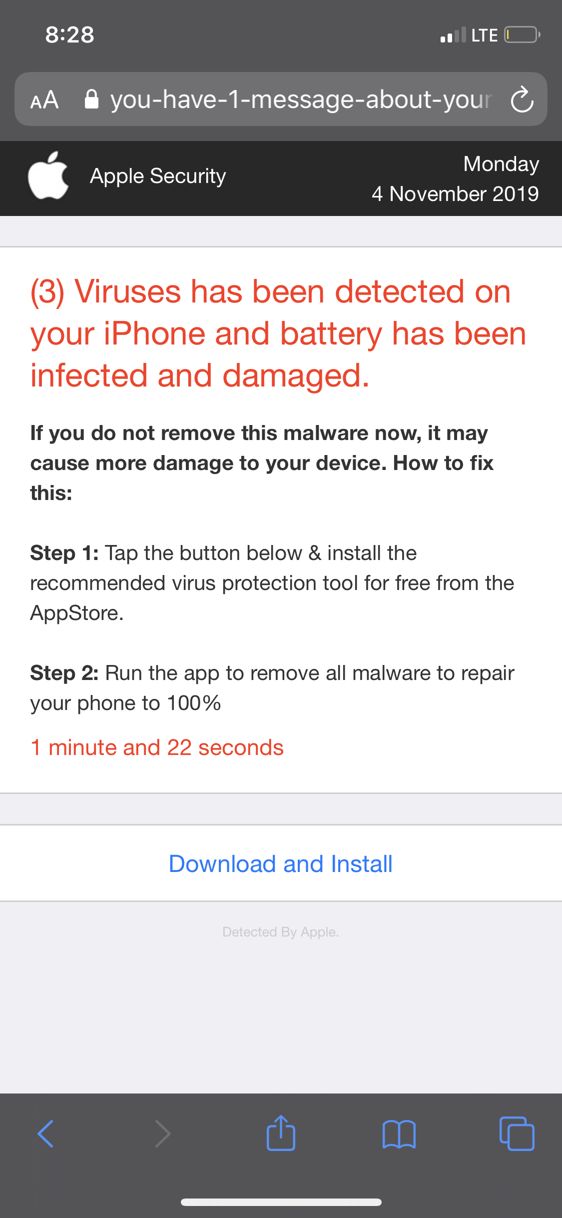 3 Viruses Has Been Detected on Your iPhone Scam Removal