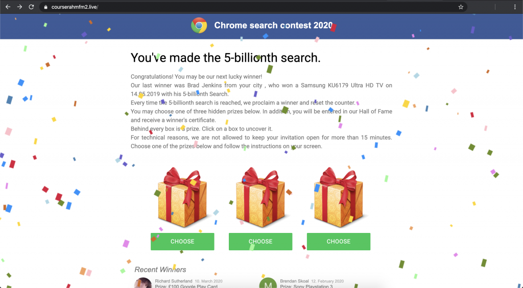 chrome search contest 2020 scam removal
