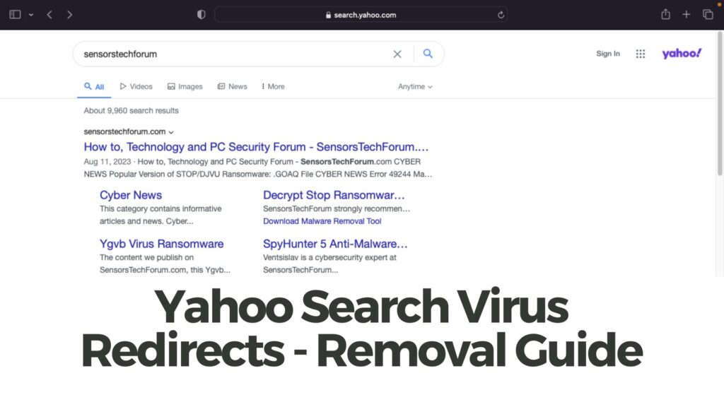 Yahoo Search Virus Redirect - Removal Guide