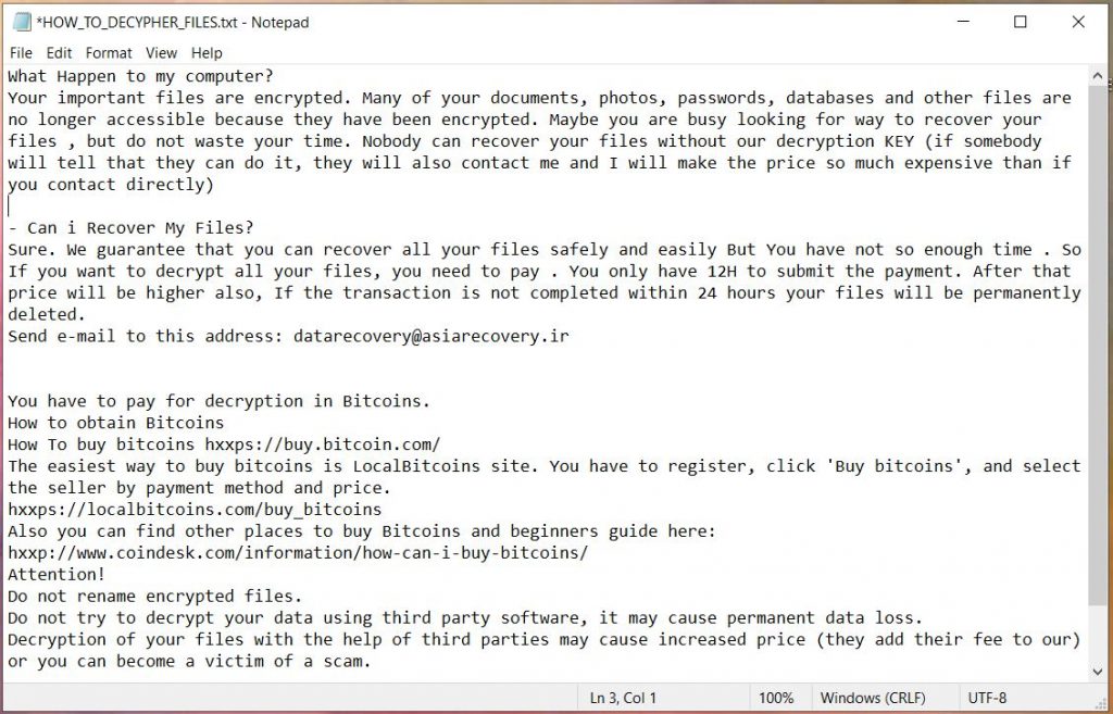 HOW_TO_DECYPHER_FILES txt file dropped by rastar ransomware