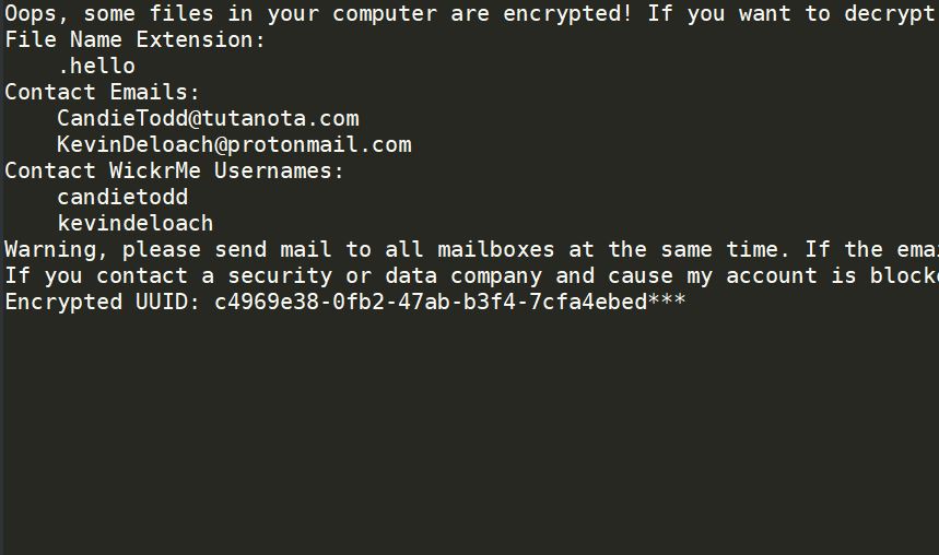.hello virus ransomware WickrMe image