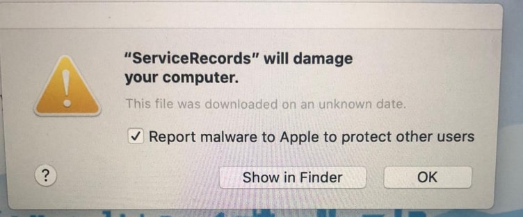 ServiceRecords will damage your computer pop-up on mac