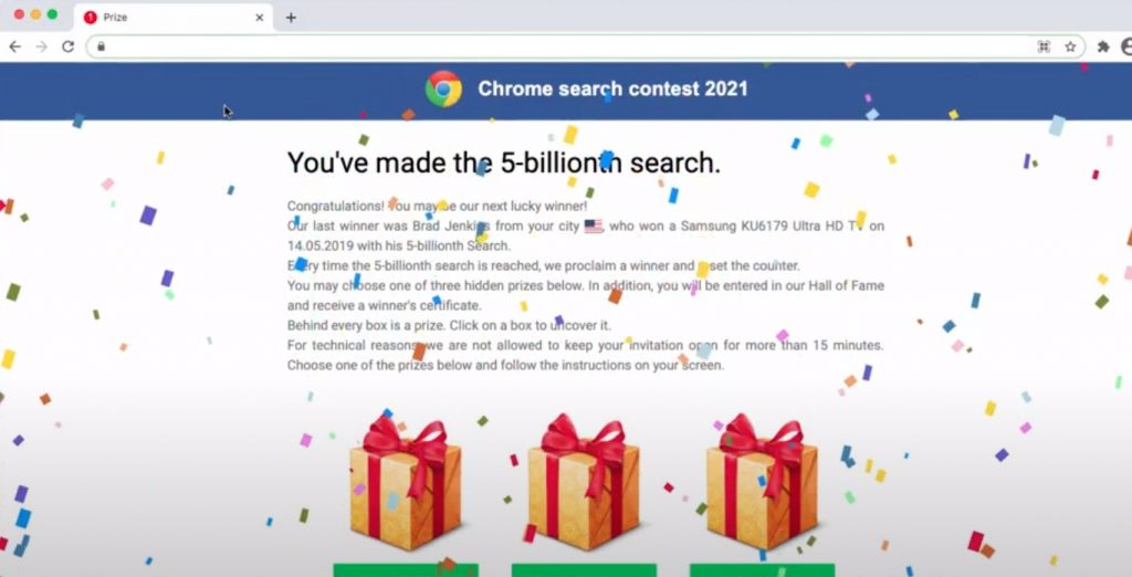 Chrome Search Contest 2021 scam