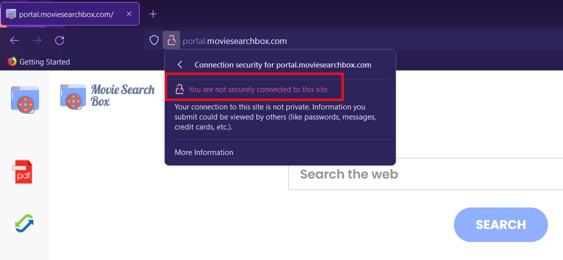 you are not securely connected to moviesearchbox firefox security warning
