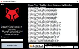 BloodFox Encryptor 2.0 pop-up ransom message