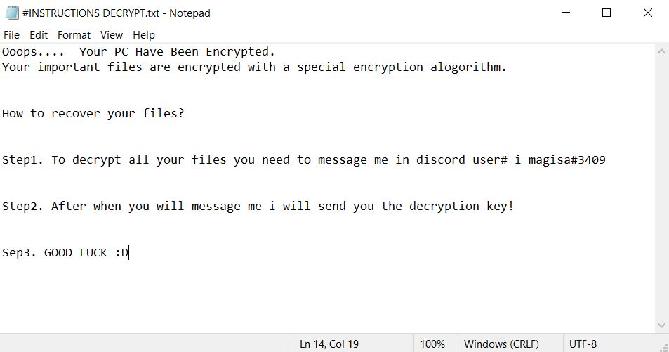 Wnmd ransomware virus ransom message shown