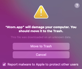 Atom.app dañará su computadora Eliminación de virus de Mac